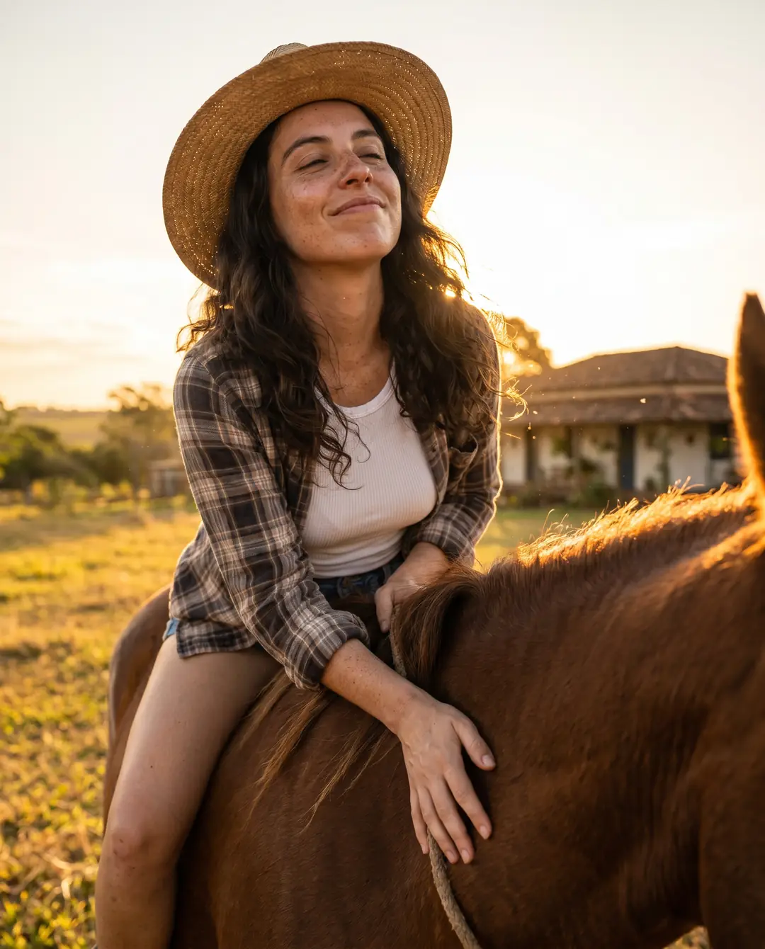 Influencer de IA: cowgirl na fazenda brasileira (pele real)