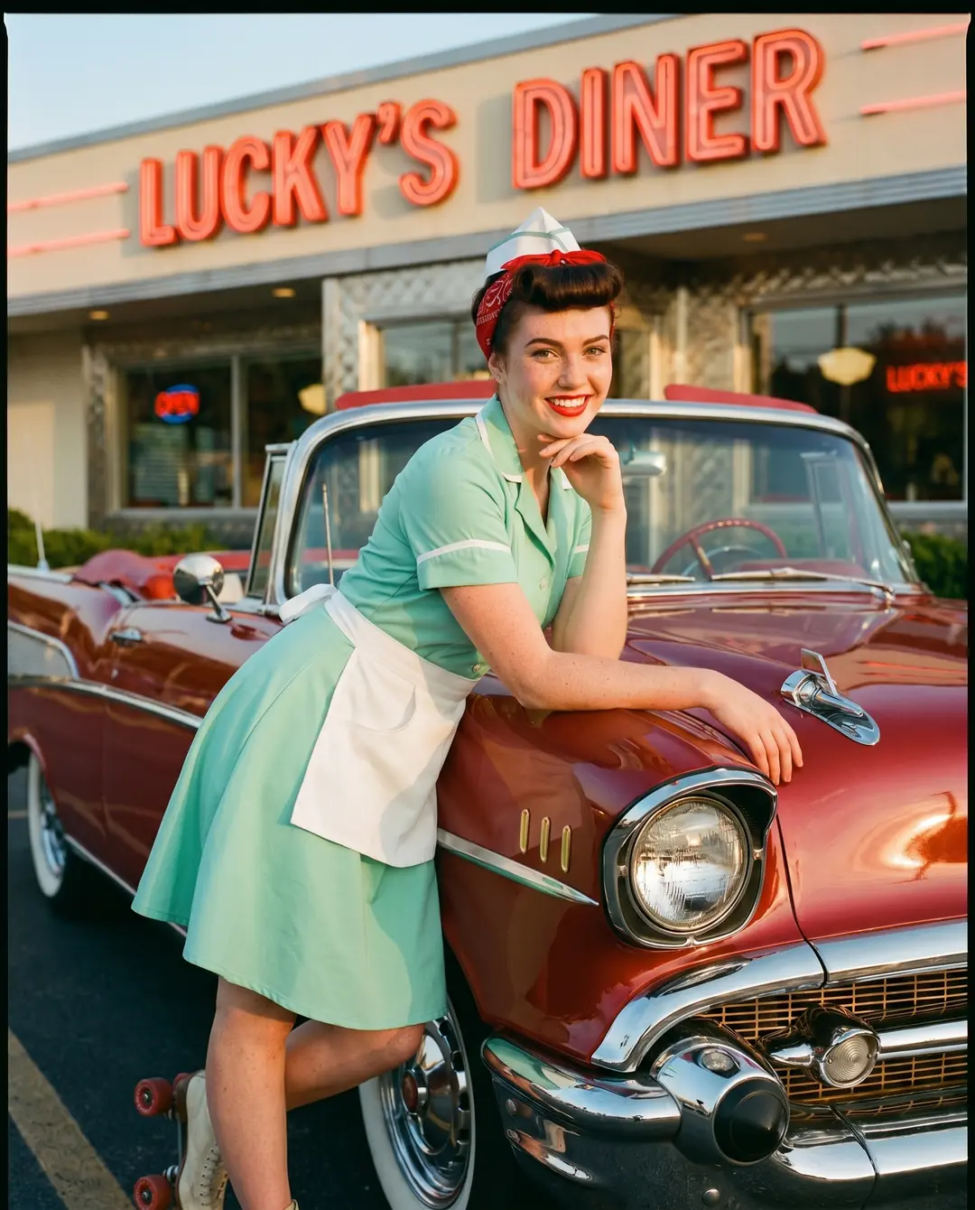 Influencer de IA: garçonete pin-up anos 50 (diner retrô)