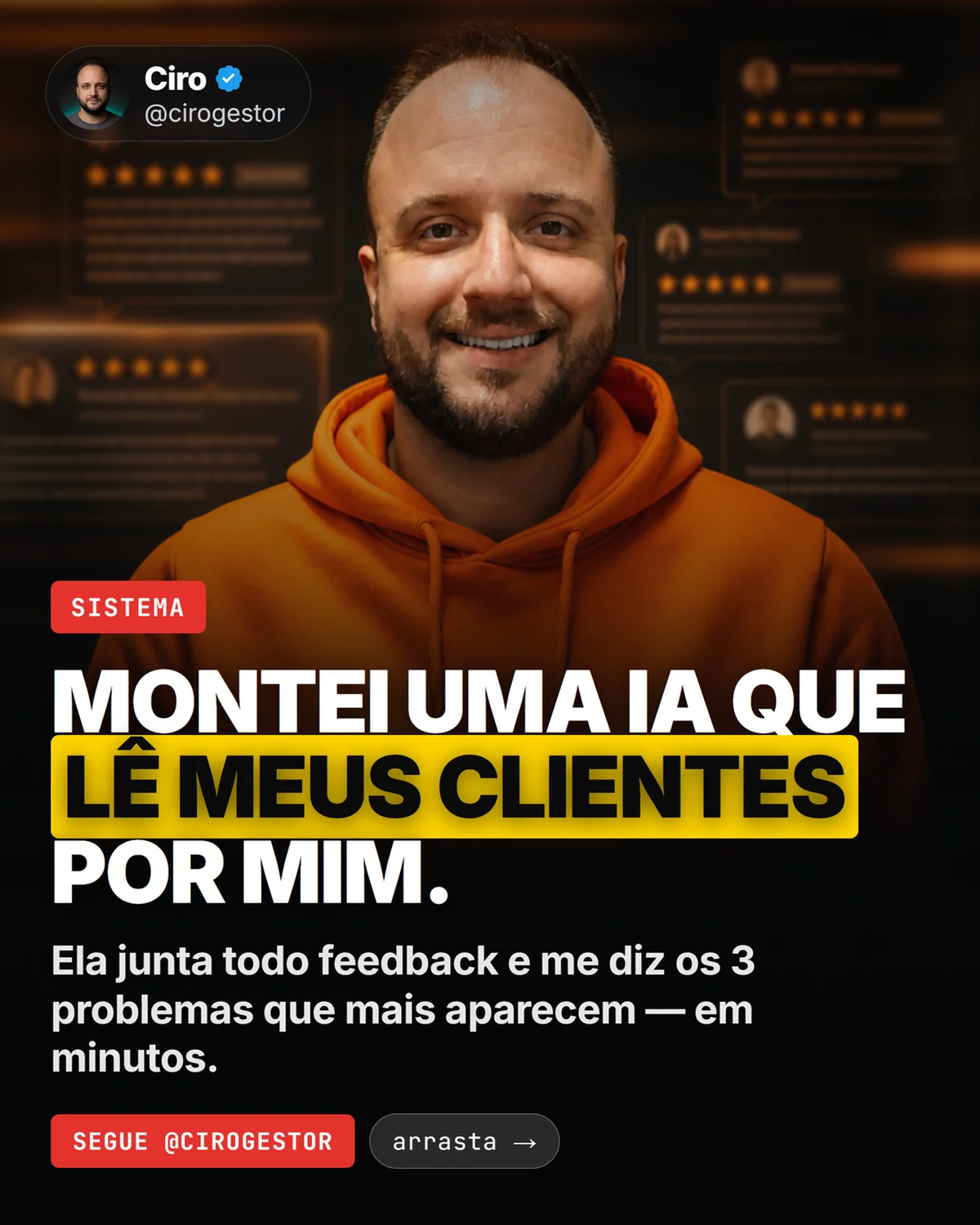 Leitor de feedback com IA: junta reviews, direct e pesquisa e te entrega os 3 problemas que mais se repetem — e o que arrumar primeiro