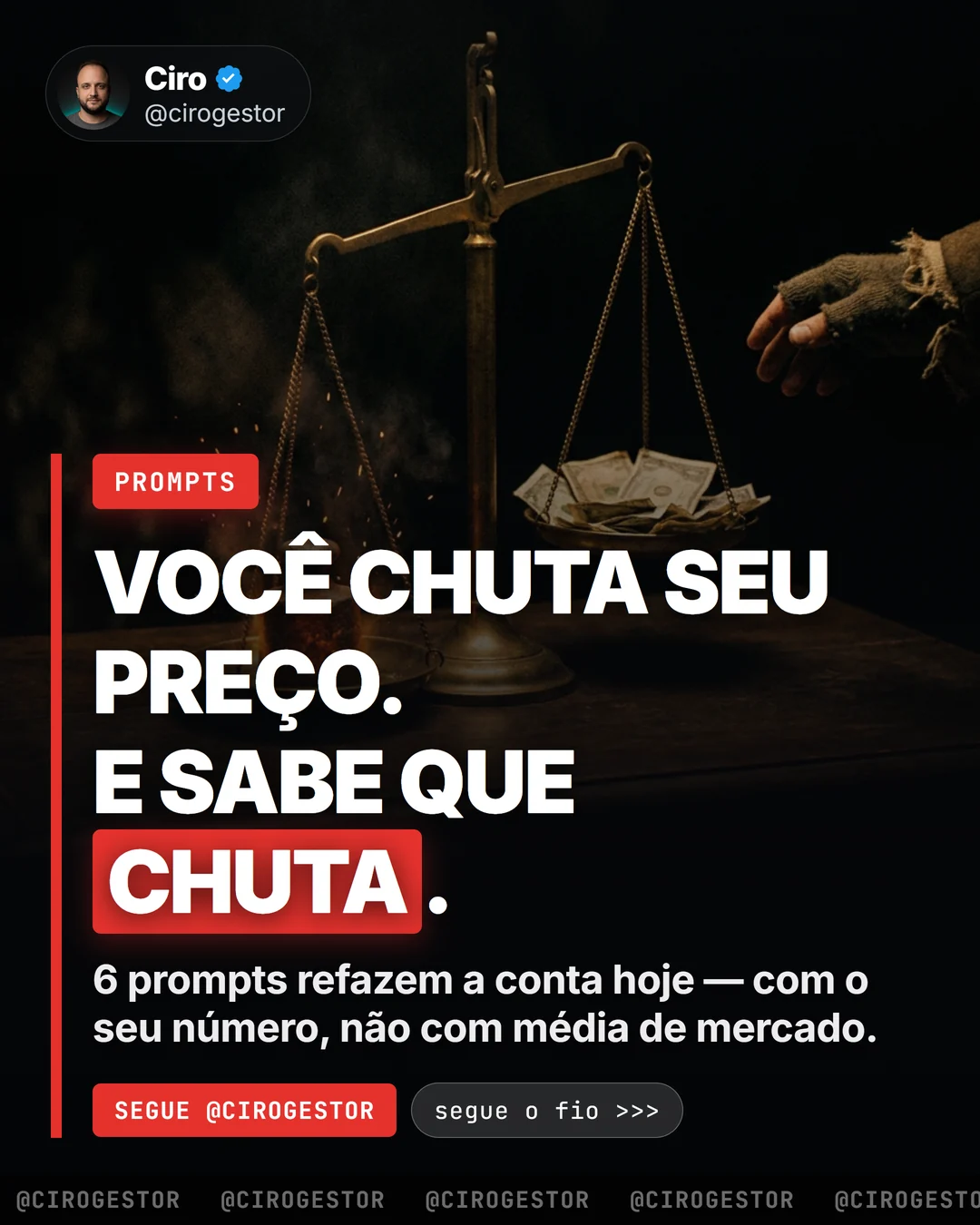 6 prompts para refazer o seu preço (com o seu número, não com média de mercado)