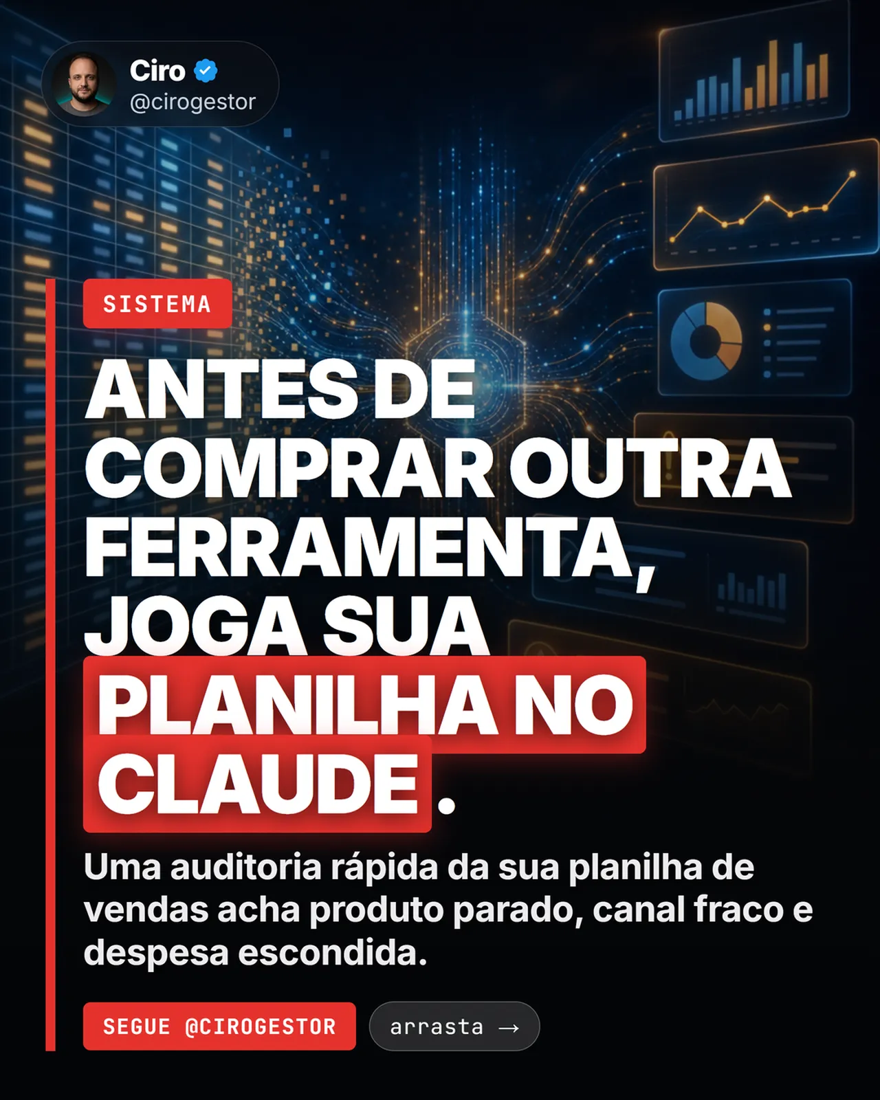 Joga sua planilha de vendas no Claude e pede uma auditoria