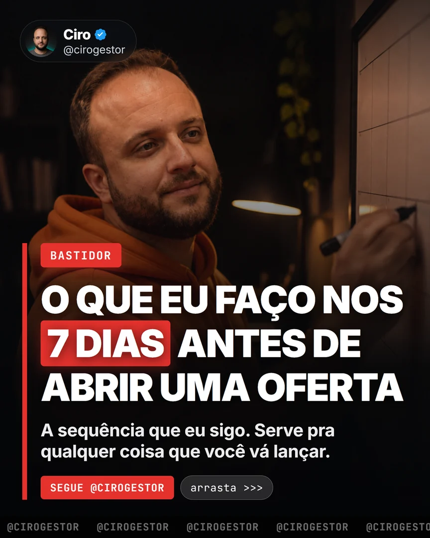 O calendário dos 7 dias antes de abrir uma oferta, e o checklist do dia 8